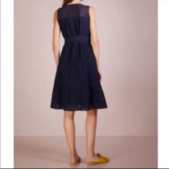 J.Crew Navy Blue Henley Embroidered Eyelet Midi Tea Dress SZ 6 - Picture 2 of 10